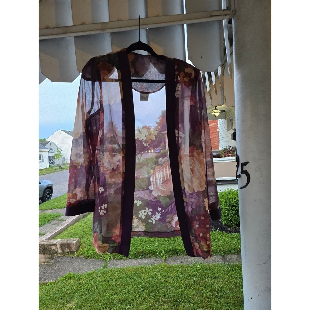 Vintage 80's Haband! Purple Floral Open Sheer Cardigan & Matching Dress Sz 12 - Picture 10 of 12